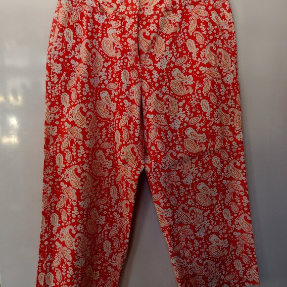 Liz Claiborne Pants - Liz Claiborne Audra Orange/White Paisley Cropped Pants Size 8
